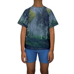 Birch Forest Nature Landscape Kids  Short Sleeve Swimwear by Pakrebo