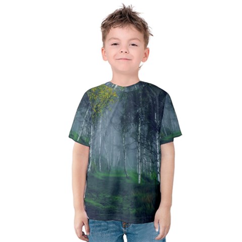 Birch Forest Nature Landscape Kids  Cotton Tee by Pakrebo