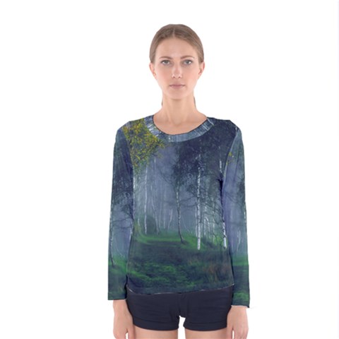 Birch Forest Nature Landscape Women s Long Sleeve Tee by Pakrebo