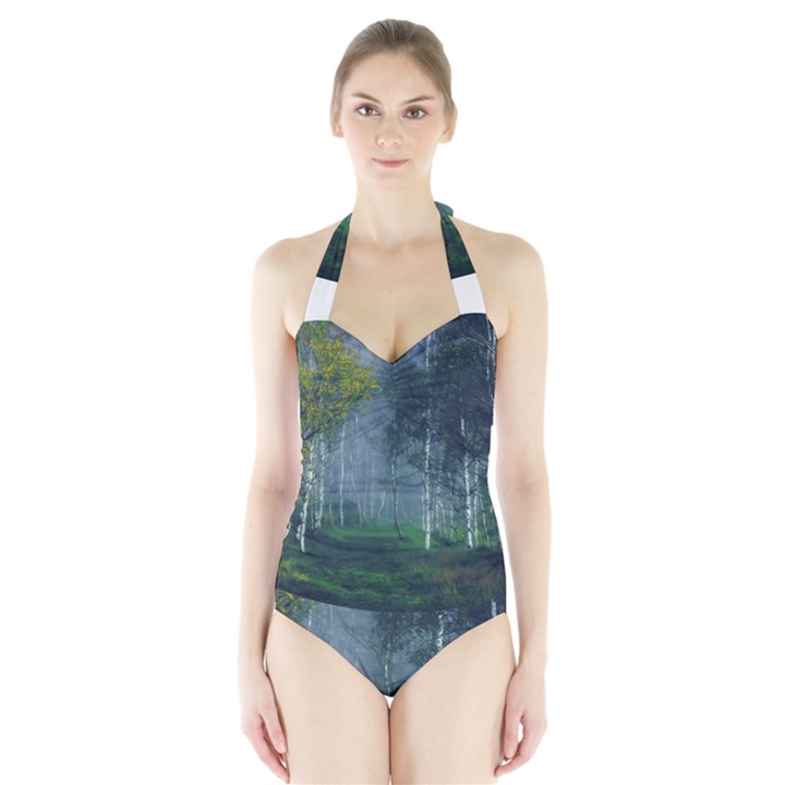 Birch Forest Nature Landscape Halter Swimsuit