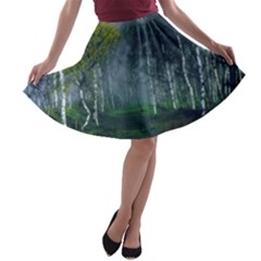 Birch Forest Nature Landscape A-line Skater Skirt by Pakrebo