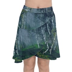 Birch Forest Nature Landscape Chiffon Wrap Front Skirt by Pakrebo