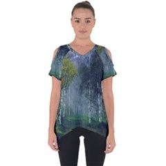 Birch Forest Nature Landscape Cut Out Side Drop Tee by Pakrebo