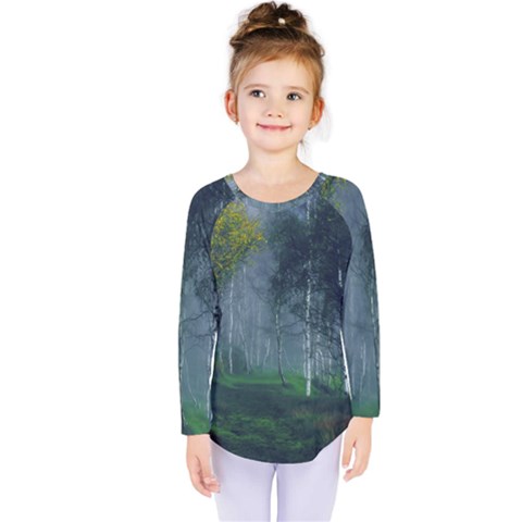 Birch Forest Nature Landscape Kids  Long Sleeve Tee by Pakrebo