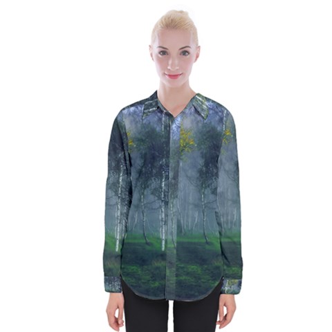 Birch Forest Nature Landscape Womens Long Sleeve Shirt by Pakrebo