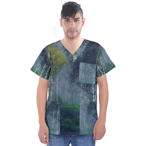 Birch Forest Nature Landscape Men s V-neck Scrub Top by Pakrebo