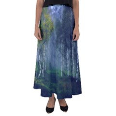 Birch Forest Nature Landscape Flared Maxi Skirt by Pakrebo