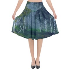 Birch Forest Nature Landscape Flared Midi Skirt by Pakrebo