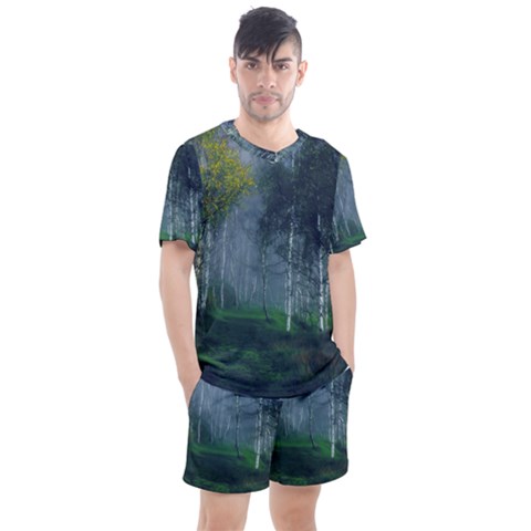 Birch Forest Nature Landscape Men s Mesh Tee And Shorts Set by Pakrebo