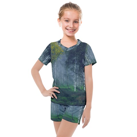 Birch Forest Nature Landscape Kids  Mesh Tee And Shorts Set by Pakrebo