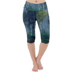 Birch Forest Nature Landscape Lightweight Velour Cropped Yoga Leggings by Pakrebo