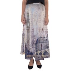 London Westminster Bridge Building Flared Maxi Skirt by Pakrebo