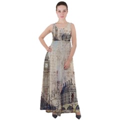 London Westminster Bridge Building Empire Waist Velour Maxi Dress by Pakrebo