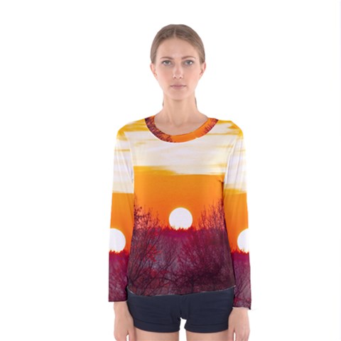 Sun Evening Sunset Sky Landscape Women s Long Sleeve Tee by Pakrebo