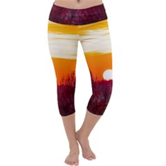 Sun Evening Sunset Sky Landscape Capri Yoga Leggings by Pakrebo