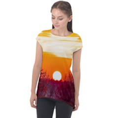 Sun Evening Sunset Sky Landscape Cap Sleeve High Low Top by Pakrebo