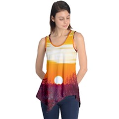 Sun Evening Sunset Sky Landscape Sleeveless Tunic by Pakrebo