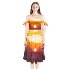 Sun Evening Sunset Sky Landscape Shoulder Tie Bardot Midi Dress by Pakrebo