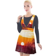 Sun Evening Sunset Sky Landscape Plunge Pinafore Velour Dress by Pakrebo