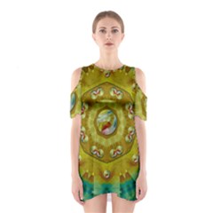 Mandala In Peace And Feathers Shoulder Cutout One Piece Dress by pepitasart