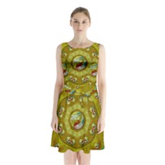 Mandala In Peace And Feathers Sleeveless Waist Tie Chiffon Dress by pepitasart