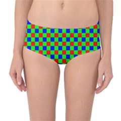 Check Pattern Red, Green, Blue Mid-waist Bikini Bottoms by ChastityWhiteRose