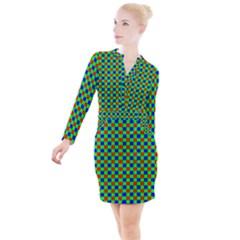 Check Pattern Red, Green, Blue Button Long Sleeve Dress by ChastityWhiteRose