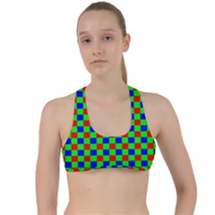 Check Pattern Red, Green, Blue Criss Cross Racerback Sports Bra by ChastityWhiteRose