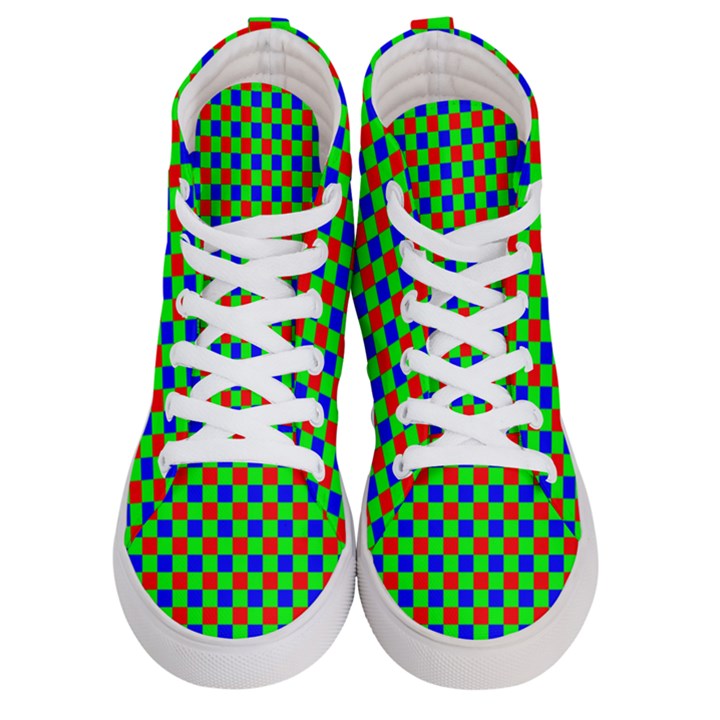 Check Pattern Red, Green, Blue Women s Hi-Top Skate Sneakers