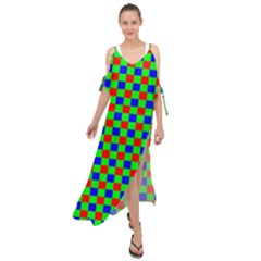 Check Pattern Red, Green, Blue Maxi Chiffon Cover Up Dress by ChastityWhiteRose