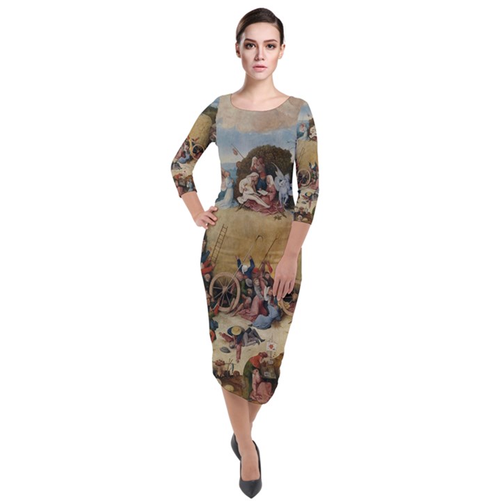 Heronimus Bosch The Haywagon Quarter Sleeve Midi Velour Bodycon Dress