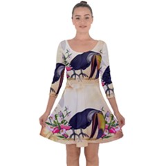 Funny Coutan With Flowers Quarter Sleeve Skater Dress by FantasyWorld7