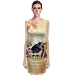 Funny Coutan With Flowers Sleeveless Velvet Midi Dress