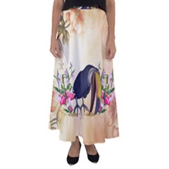 Funny Coutan With Flowers Flared Maxi Skirt by FantasyWorld7