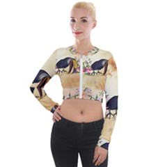 Funny Coutan With Flowers Long Sleeve Cropped Velvet Jacket