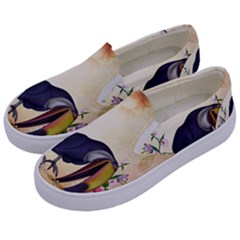 Funny Coutan With Flowers Kids  Canvas Slip Ons by FantasyWorld7