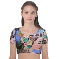 Dream  Velvet Short Sleeve Crop Top  by CKArtCreations