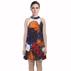 Falling Leaves Velvet Halter Neckline Dress 