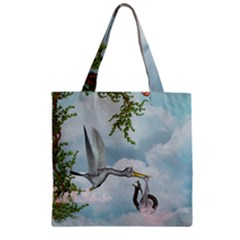 Funny Stork With Creepy Snake Baby Zipper Grocery Tote Bag by FantasyWorld7