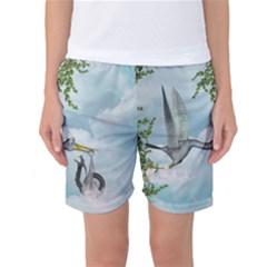 Funny Stork With Creepy Snake Baby Women s Basketball Shorts by FantasyWorld7