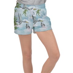 Funny Stork With Creepy Snake Baby Women s Velour Lounge Shorts by FantasyWorld7