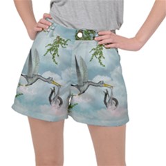 Funny Stork With Creepy Snake Baby Ripstop Shorts by FantasyWorld7