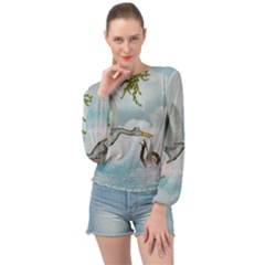 Funny Stork With Creepy Snake Baby Banded Bottom Chiffon Top