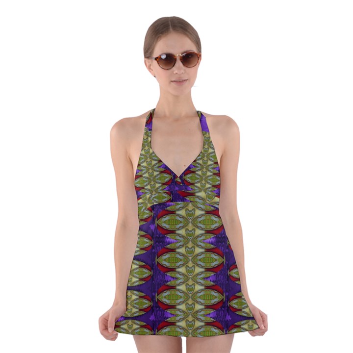 Divine Flowers Striving To Reach Universe Halter Dress Swimsuit 