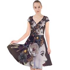 Mechanical Beauty  Cap Sleeve Front Wrap Midi Dress