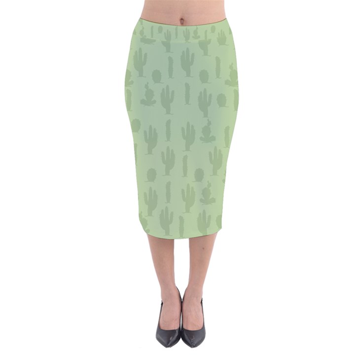 Cactus pattern Velvet Midi Pencil Skirt