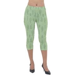 Cactus Pattern Lightweight Velour Capri Leggings  by Valentinaart