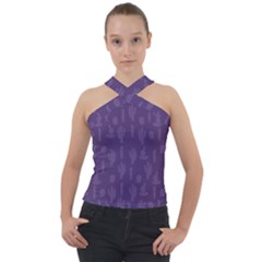 Cactus Pattern Cross Neck Velour Top