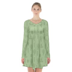 Cactus Pattern Long Sleeve Velvet V-neck Dress by Valentinaart