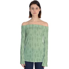 Cactus Pattern Off Shoulder Long Sleeve Top by Valentinaart